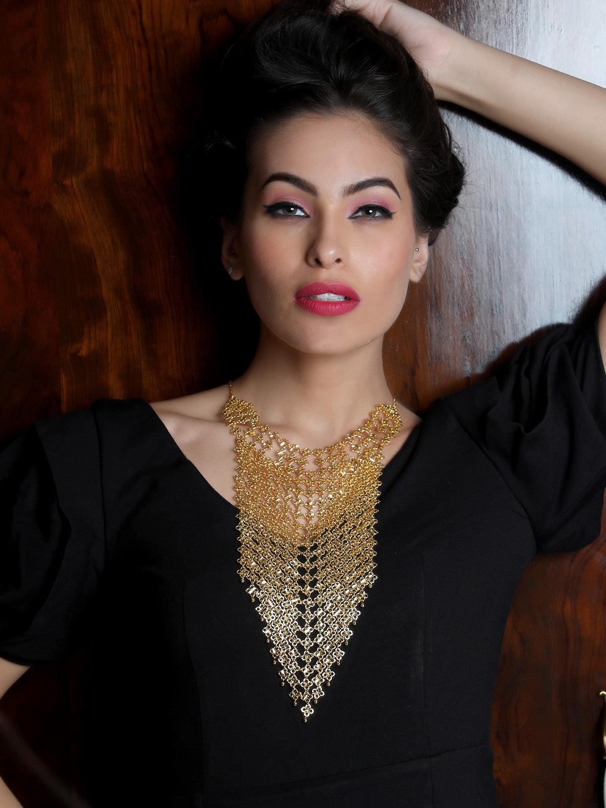 Artificial Gold Plated Wedding Choker Necklace Set For Women - LCJEWELZ